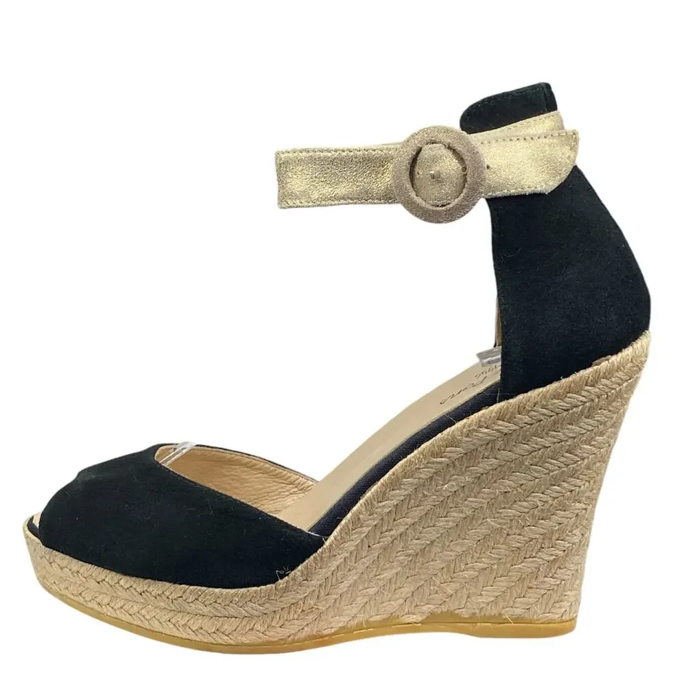 Toni Pons Caldes Black Gold Open Toe Espadrille Sandal Size 37 US 6.5 - Picture 3 of 12